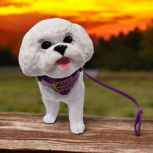 Bichon Frise White Dog Purple Leash and Collar Toy Figure